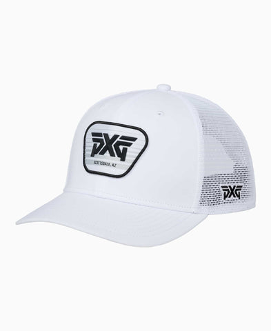 PXG Scottsdale Trucker Snapback Hat White/ Black gray logo