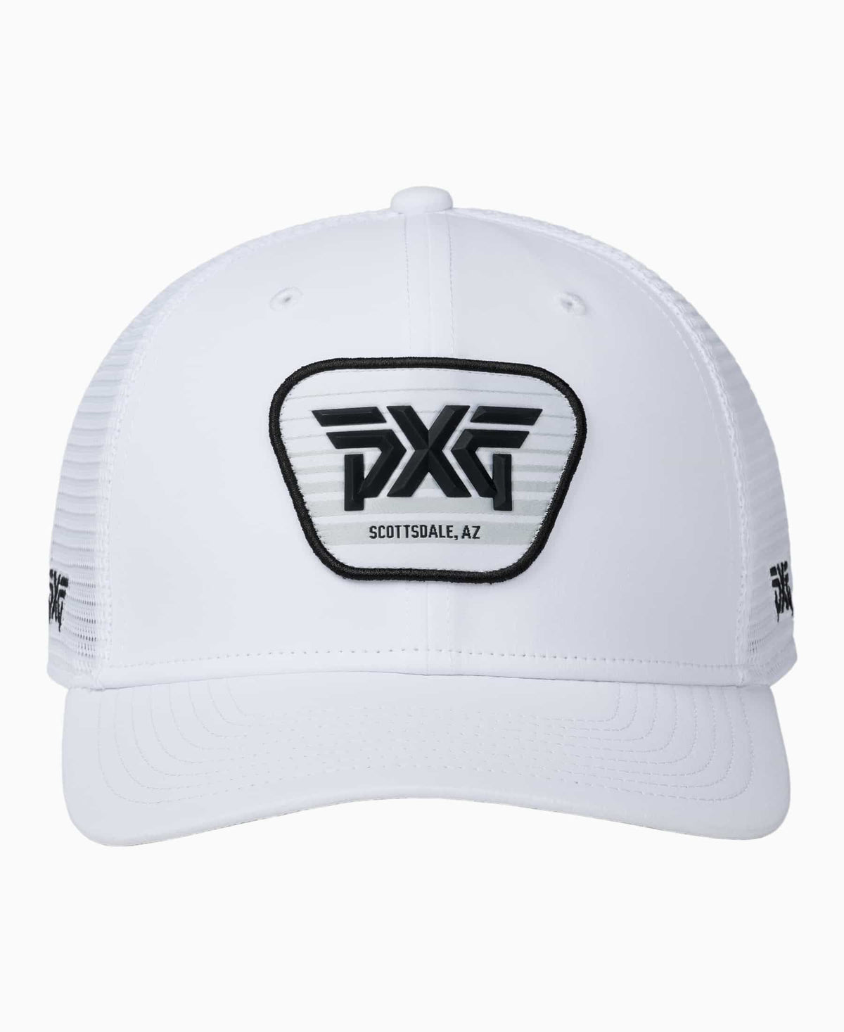 PXG Scottsdale Trucker Snapback Hat White/ Black gray logo